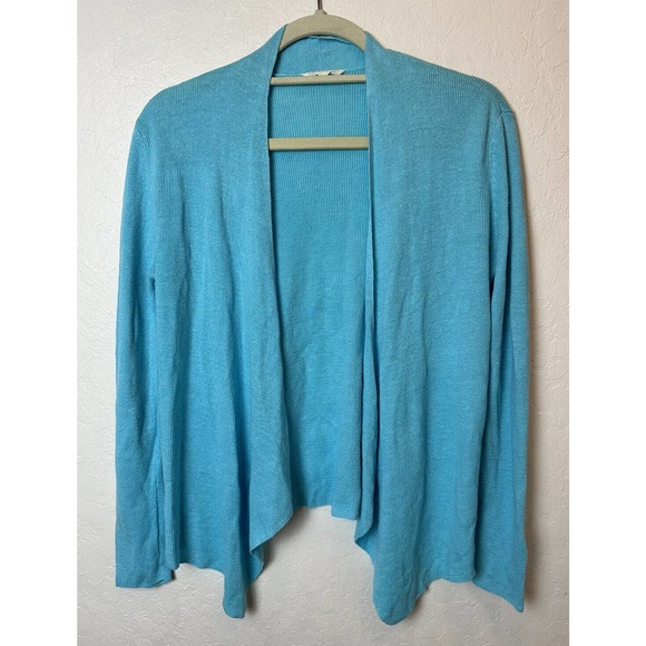 Eileen Fisher Organic Linen Open Front Cardigan Womens Size Petite Medium Blue - Picture 1 of 4